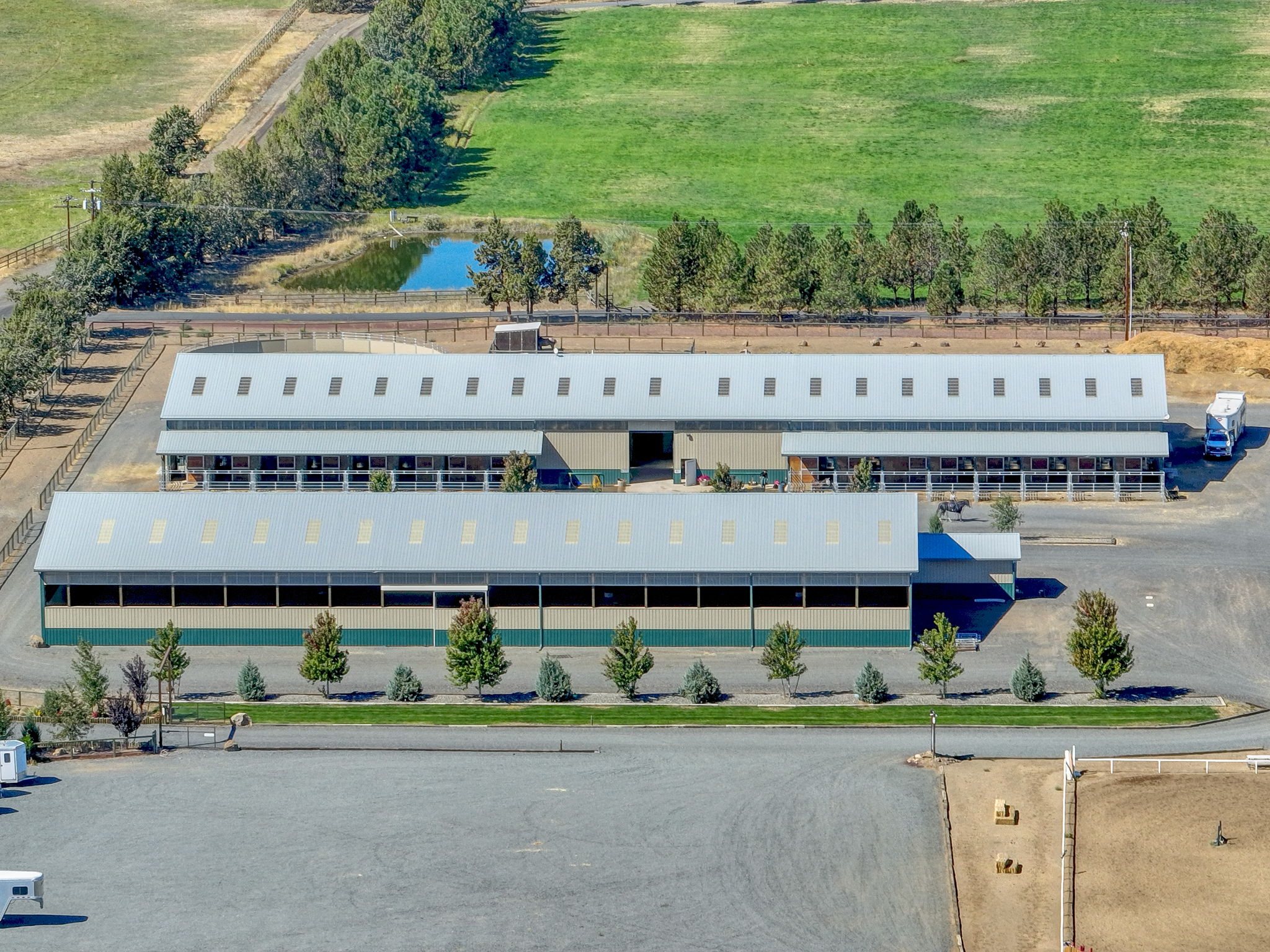Aerial of the covered arena and barn